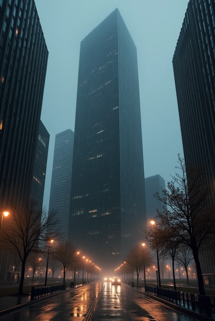 Dark raining long building envoroment