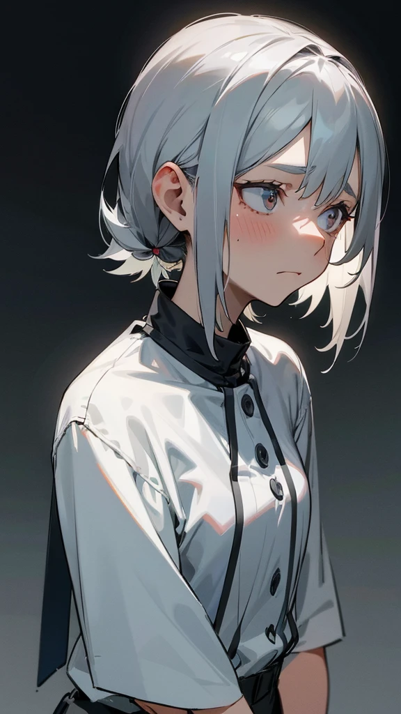 A woman with dementia Troubled expression Upper Body Gray Hair