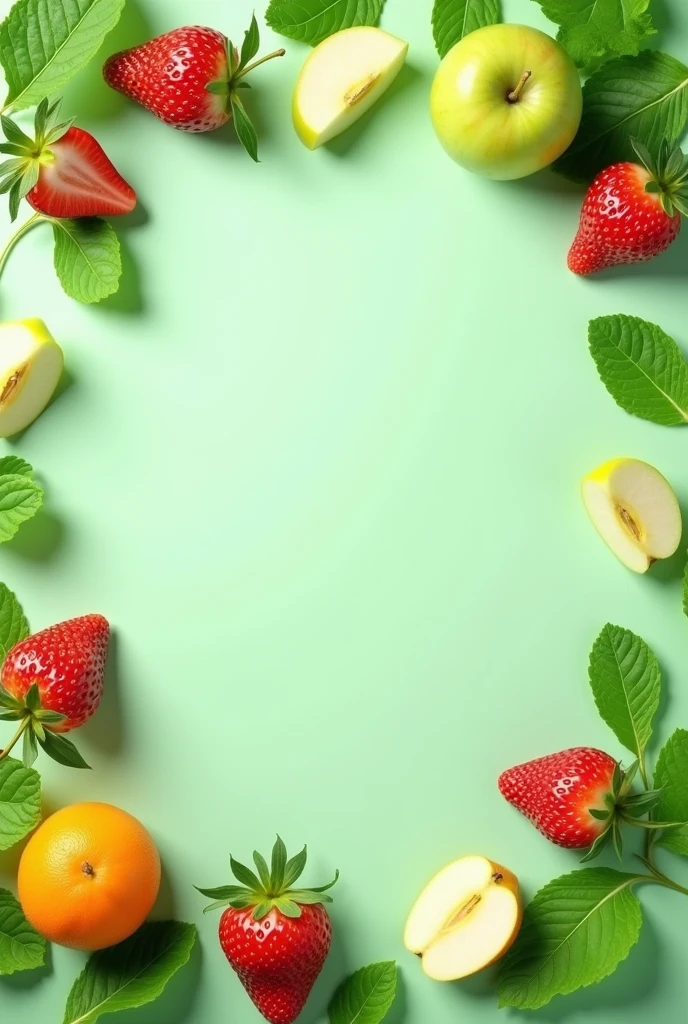 A background with a soft color, like mint green, and fruit icons or lettuce leaves around the text.