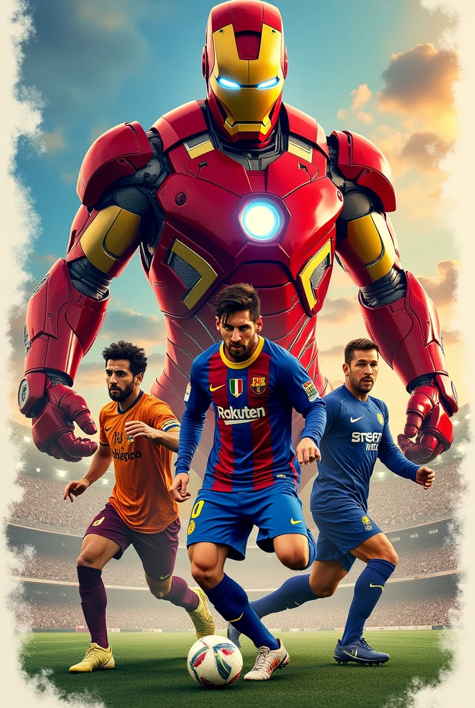 Armame un collage con messi, martin palermo, iron man y el dibu martinez