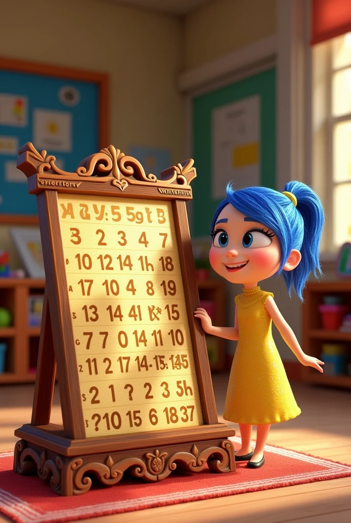 Make a picture of the multiplication table of one enclosed in a frame and a character from Inside Out.