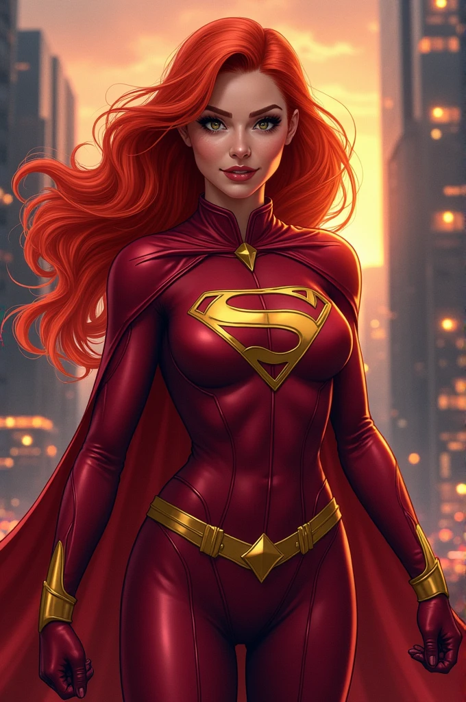 Generate me an image of a red-haired superheroine