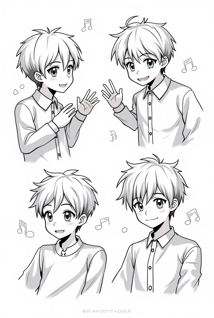 Stray Kids band members in black and white cartoon style with thin lines and transparent background for a coloring book