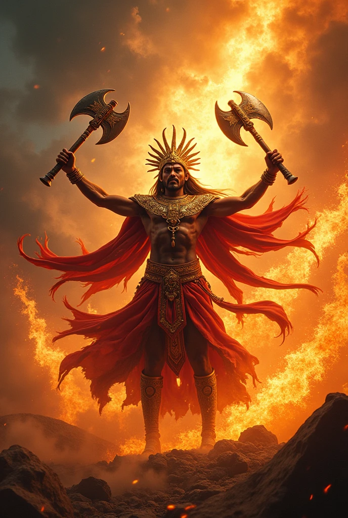 The powerful Orixá Xangô, lord of fire, of wisdom, of justice, And of the rays, carrying their axes