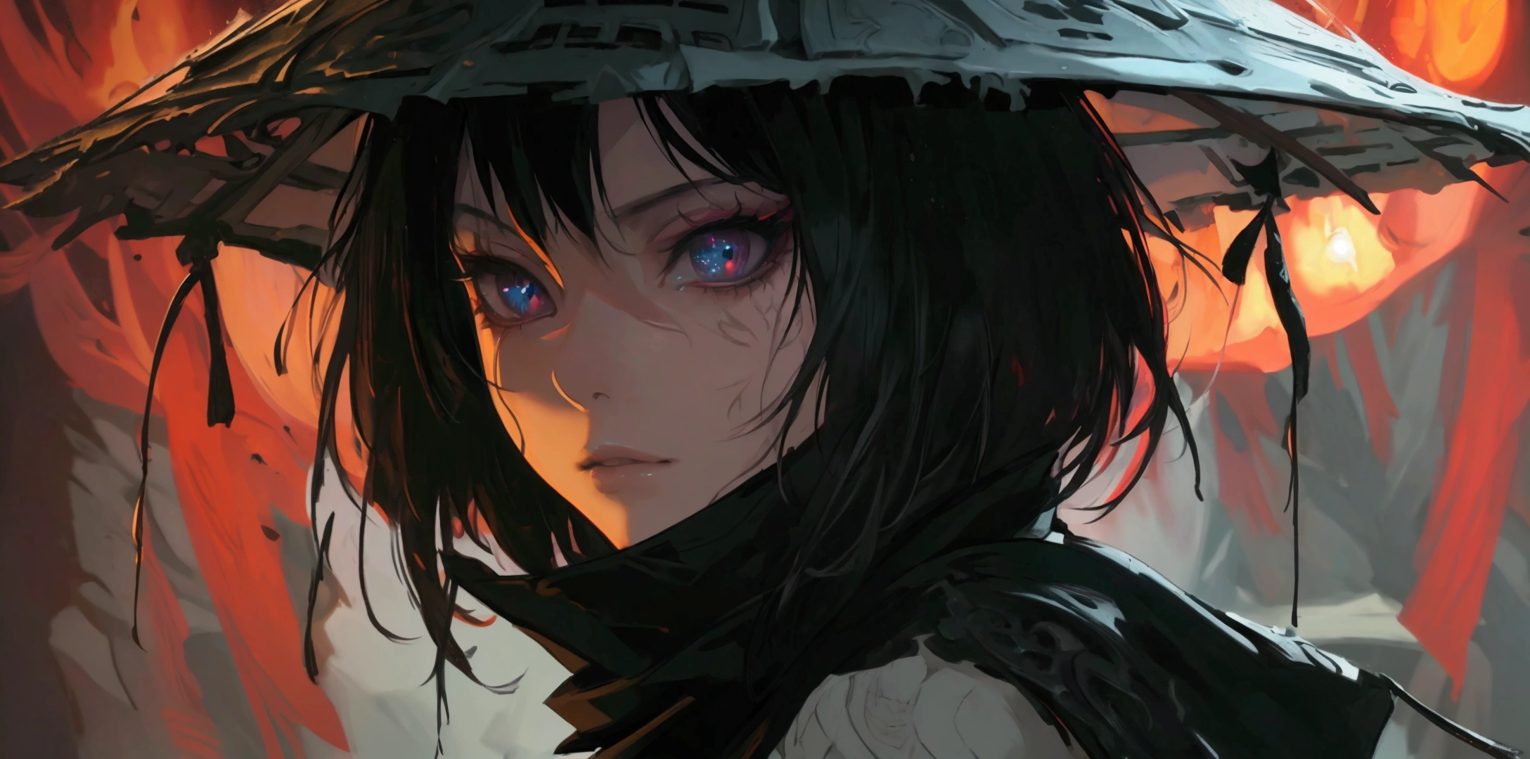 a ninja girl in demon slayer outfit, detailed black cape, heavy detailed clothes, detailed demon slayer background, dark fantasy, (best quality,4k,8k,highres,masterpiece:1.2),ultra-detailed,1girl,beautiful detailed eyes,beautiful detailed lips,extremely detailed eyes and face,longeyelashes,digital painting,oil painting,cinematic lighting,dramatic lighting,moody lighting,dark mood,dramatic contrast,dark fantasy art,highly detailed,hyper realistic,intricate details,gothic,dark colors,muted colors