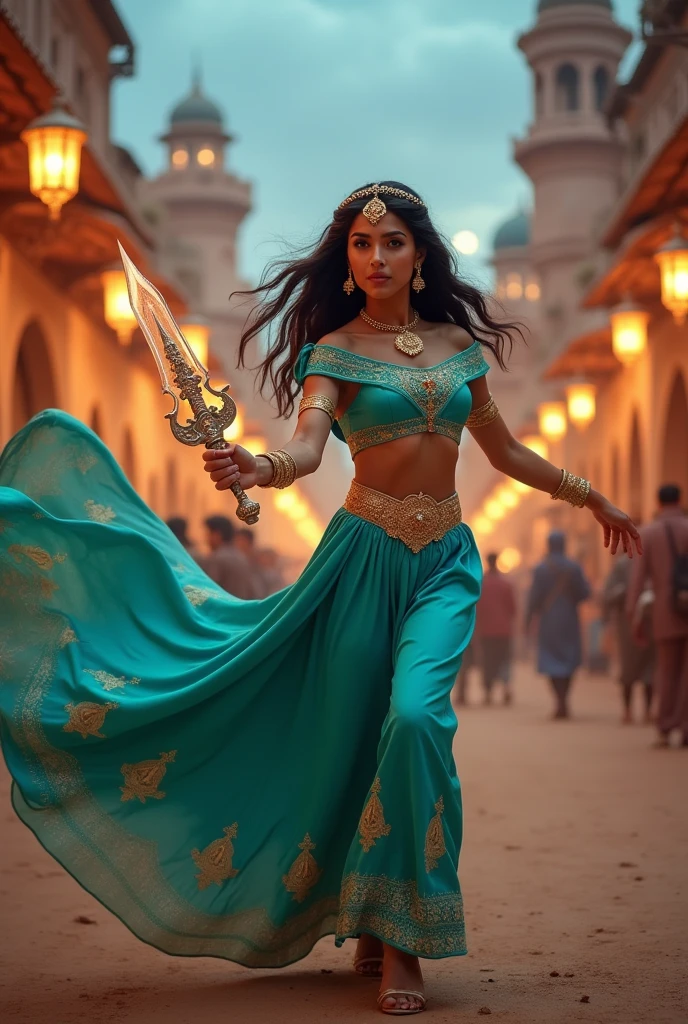 Stunning Princess Jasmine, photo in 8k, in action, cinematic.
