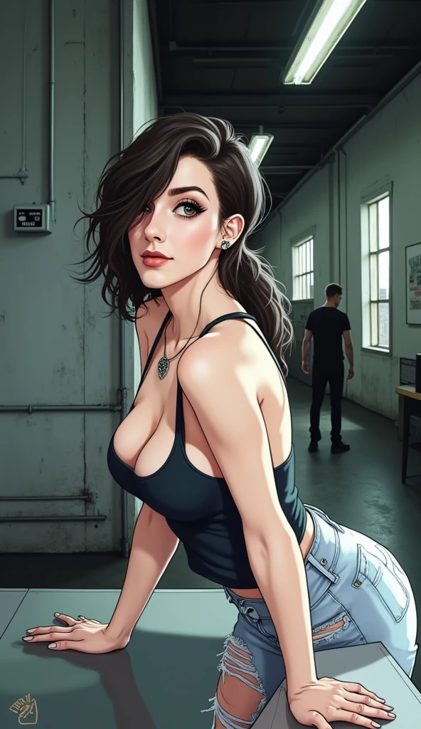 Jesse Faden from CONTROL,  pose with hip stuck out and bent forward