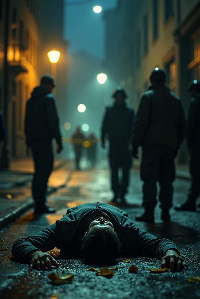 1080hp, ultra realistic, textured skin, crime scene, dead body, police investigating, no nude, no body deformed