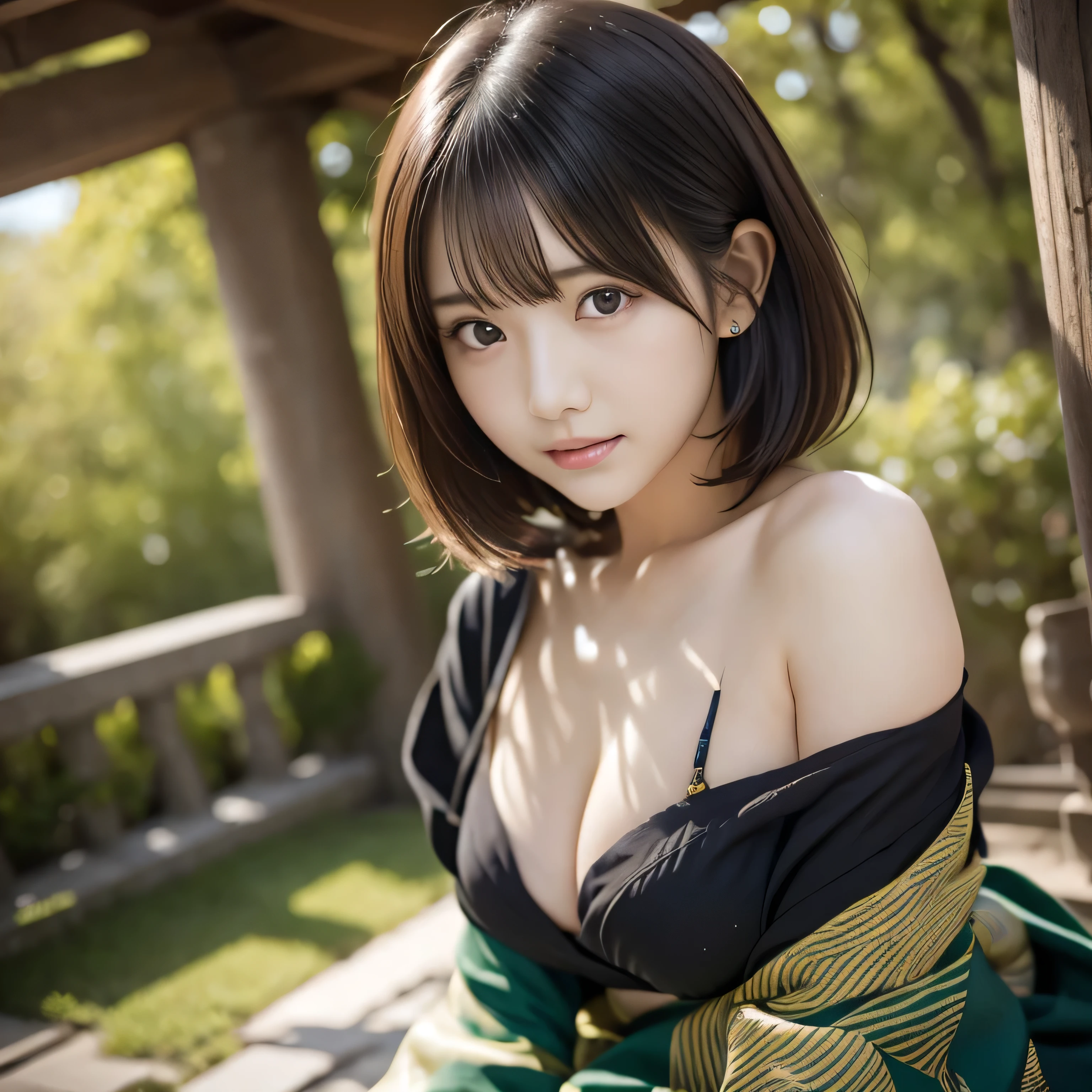 {A sheer black yukata}、{In the mysterious forest}、{Large Torii Gate}、{Sad expression}、{Worried look}、{Morning sunlight filtering through the trees}、{Japanese Shrines}、{Hair tied up}、{sit cross-legged}、1girl,Very beautiful Japan female idol、(RAW Photos,Highest quality)、(Genuine,Genuineistic:1.4)、Very delicate and beautiful、Very detailed、Soft Light、Beautiful detailed、Beautiful Eyes、Cinema Lighting、(Medium Hair)、(Bob)、Complete Anatomy、Slender body、Small breasts、美しいJapanese people women、Sharp focus, Perfect dynamic composition、Tilt your head、Model body type、 masterpiece、Highest quality、Ultra-high resolution、Ultra-high resolution photo、Smooth upscaled images 、HD resolution,、High Quality Boost,、Contrast Boost、Hyperrealism、Super fine、8k、elegant、 1people、Japanese people women、美しいJapanese people women、Ultra detailed face,、Captivating smile、cute、White skin、Fair skinの美しい肌、Brown eyes、Beautiful symmetrical face、Small face、Age 25、Beautiful black hair、 Beautiful small breasts、Skin between genuine people、Perfect figure、Perfect anatomical figure、whole body photos、Detailed and realistic people bodies、Detailed and realistic skin、Realistic face in every detail、Detailed and realistic eyes、Detailed and realistic lips、Detailed and realistic teeth、Detailed and realistic ears、Detailed and realistic hair、Beautiful Hands、Realistic feet down to the last detail、Realistic breasts down to the last detail、Realistic areola down to the last detail、Realistic nipples down to the last detail、Realistic female genitalia down to the smallest detail、Realistic vagina down to the last detail、Detailed and realistic clitoris、Realistic anus down to the last detail、Thick pubic hair with realistic detail、whole body、whole bodywhite skin、Fair skin、Check and fix the skeleton、Pubic hair is thick、Thick pubic hair、 Completely naked、urination、Pleasant expression、Blushing cheeks and an ecstatic expression, Leaking urine、A sex toy is inserted into the anus、Bun Hair、Wearing sandals、{Yukata Girls}、Put your arms behind your back、Open your mouth、 {In the mysterious forest}、Wooden table、{surrounded with plants}