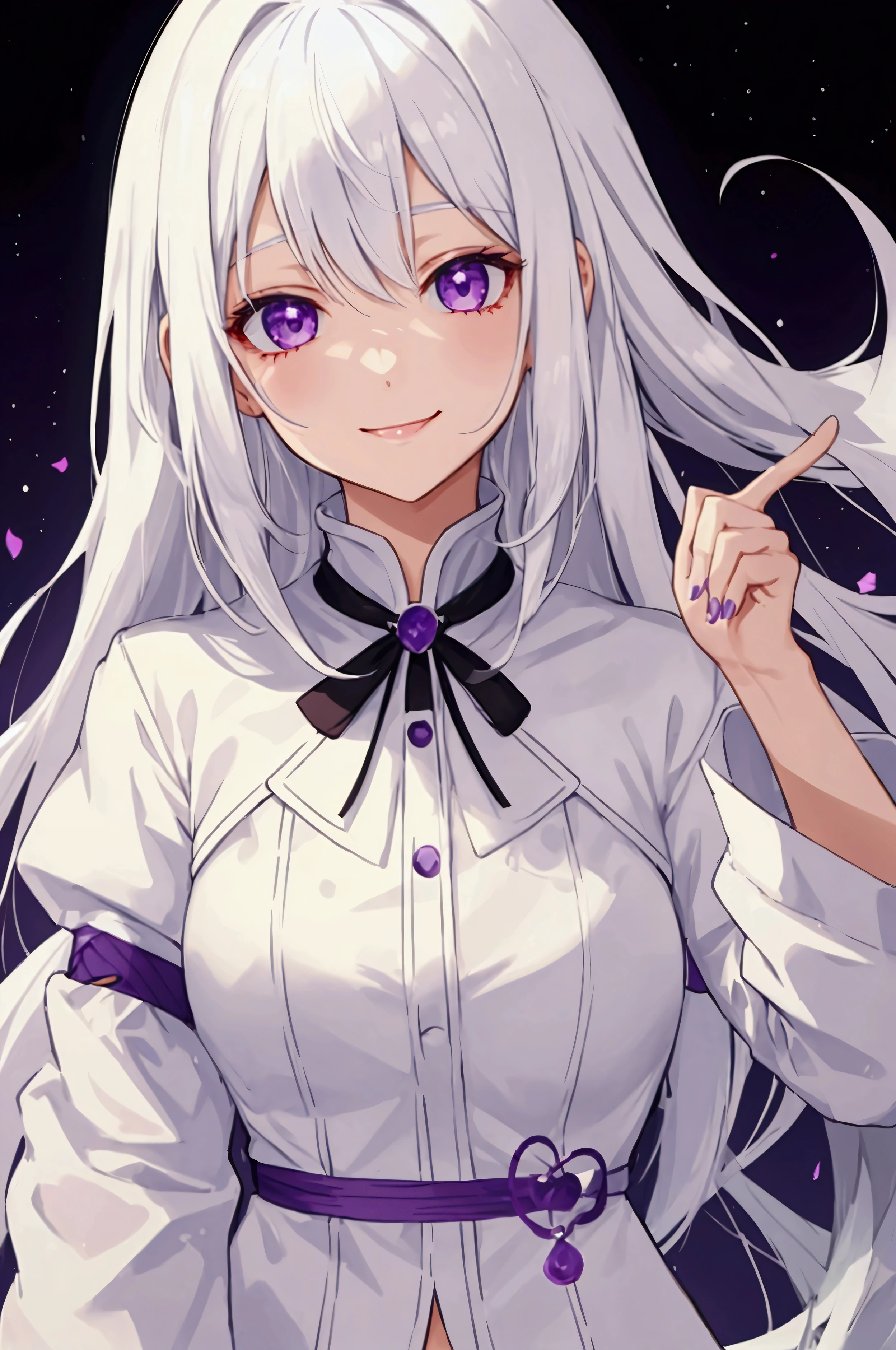 Anime girl with long white hair and purple eyes posing for a picture ...