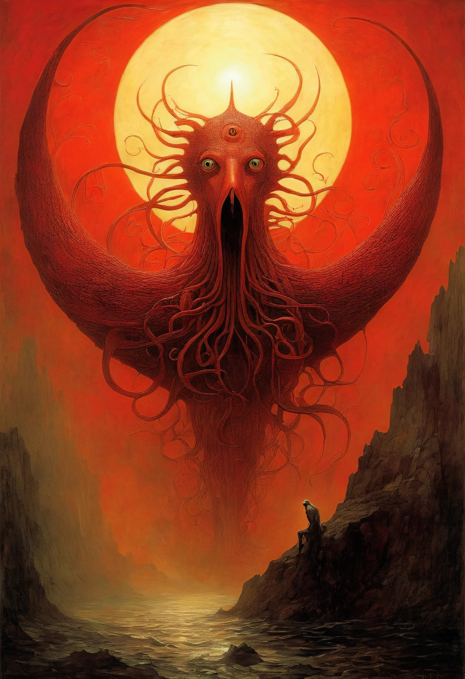 Mythical creatures, author:By Zdzisław Beksinski, Mucha、red、Big eyes、Azathoth