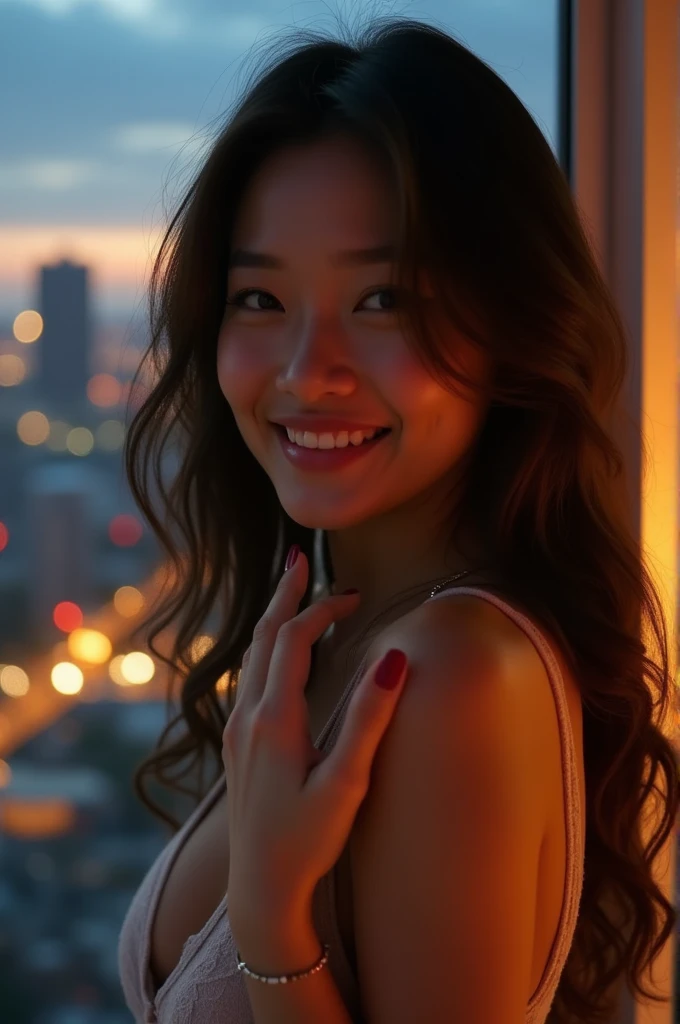 Asian woman without a bra in a suggestive pose