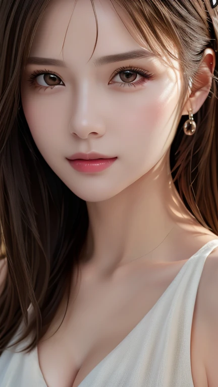 (Highest quality、8k、32K、masterpiece)、(Realistic)、(Realistic:1.2)、(High resolution)、Very detailed、Very beautiful face and eyes、1 person、Round and small face、Tight waist、Delicate body、(close、Highest quality、Attention to detail、Rich skin detail)、(Highest quality、8k、Oil paints:1.2)、Very detailed、(Realistic、Realistic:1.37)、Bright colors
