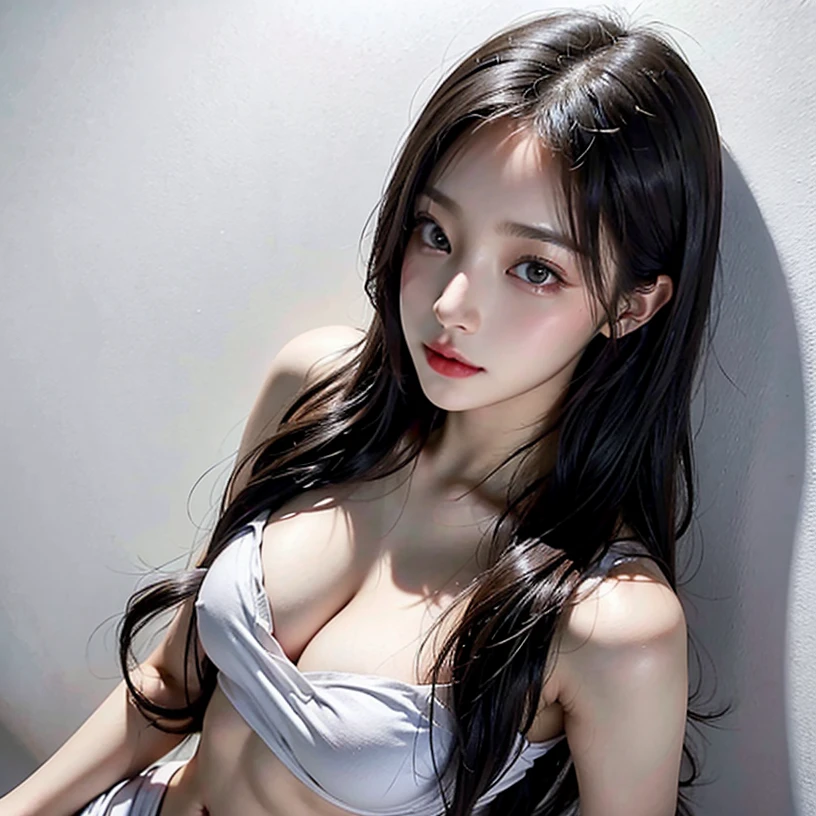 exposure, nudity, sexy pose, White Wall Background, There is only one woman,