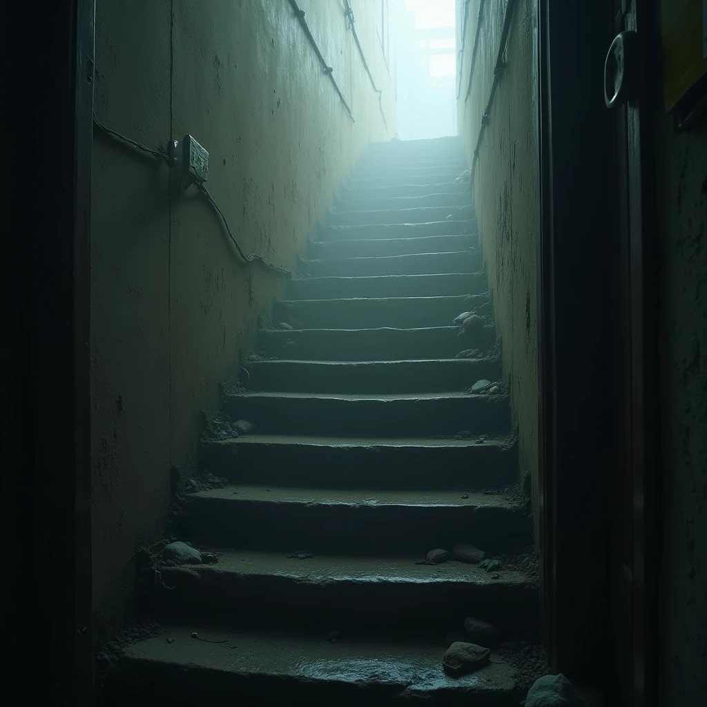 「the backdoor stairs」there's a strange phenomenon。one day、a strange staircase suddenly appears at the back of your house。even though they shouldn't be there normally、but old wooden and stone stairs shrouded in mist...。apparently sweet music and scents drift up the stairs。but、you should never go up。Because they say it leads to another world or dimension.。once you climb、there's a possibility you'll never return to the original world。even if you count the steps、the story is that they change every time。there are similar sightings all over the world、the evidence is always ambiguous。but、if a strange staircase really appeared at your house... would you go up??Or、quietly look away?