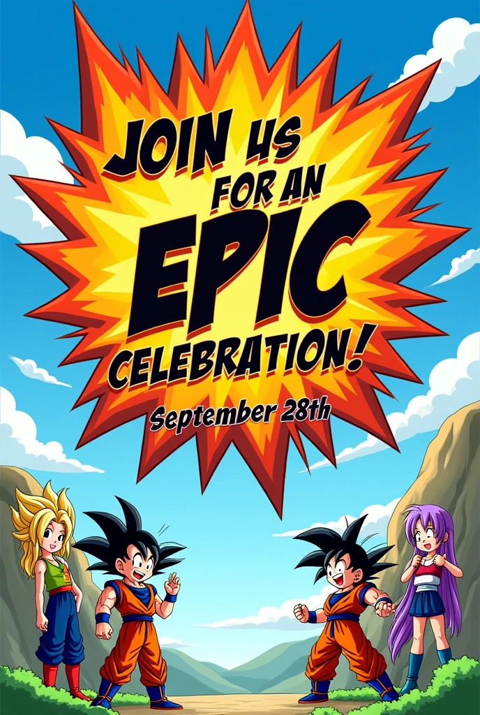 Dragon Ball invitation that says Kevin and the date says September 28th