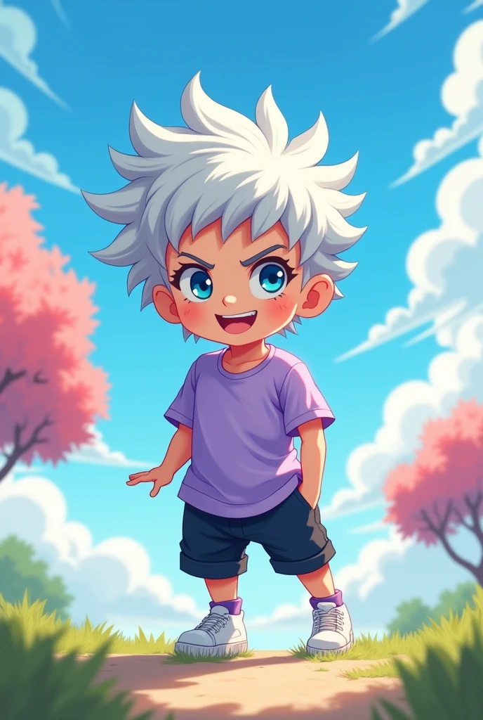2D cartoon killua smiling 
