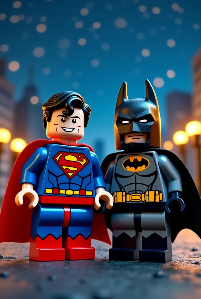 Superman and Batman in lego art, night