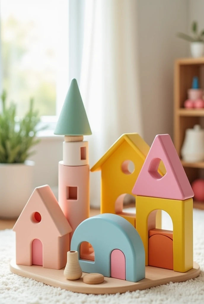 (sketch) wood toy, 4 year old girls, didactic, useful, minimalist, understandable, creative, innovative, pretty, colorful, stimulating