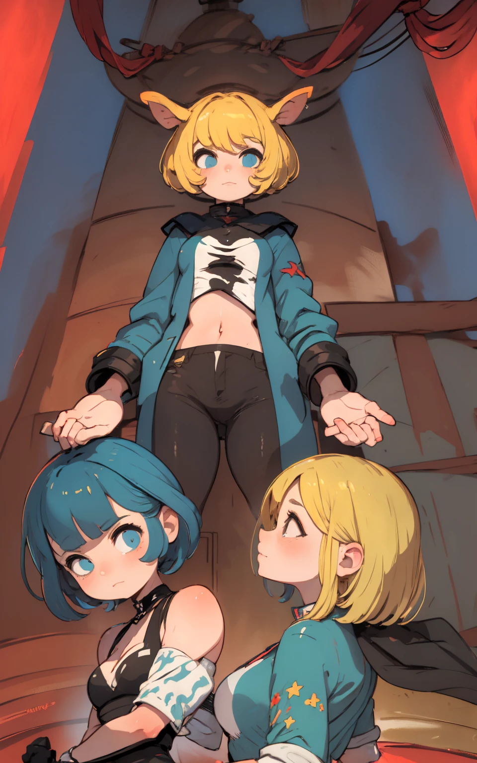CG K Ultrarealistic ,((premium、8k、32K、masterpiece、NffSW:1.3)), (superfine illustration)、(super high resolution), (((adult body))), (((1 girl in))), ((( short hair bob ))), 25 year old cyberpunk gladiator with perfect body, Shoulder pads with metal spikes.., Gladiadores in Brooklyn, (( short hair bob )), Torn rugby team t-shirt, Almost naked in the wild urban style of Simon Bisley, Short blonde hair, minimal clothing, Metallic protection on the left arm with complex graphics....., Dark red with white stars and blue and white stripes.., armor, full of spikes and rivets., poison tattoo (((Image from the knee up))), short white blonde hair, In the background、 There is a wall with an intricate design painted by Shepard Fairey.....