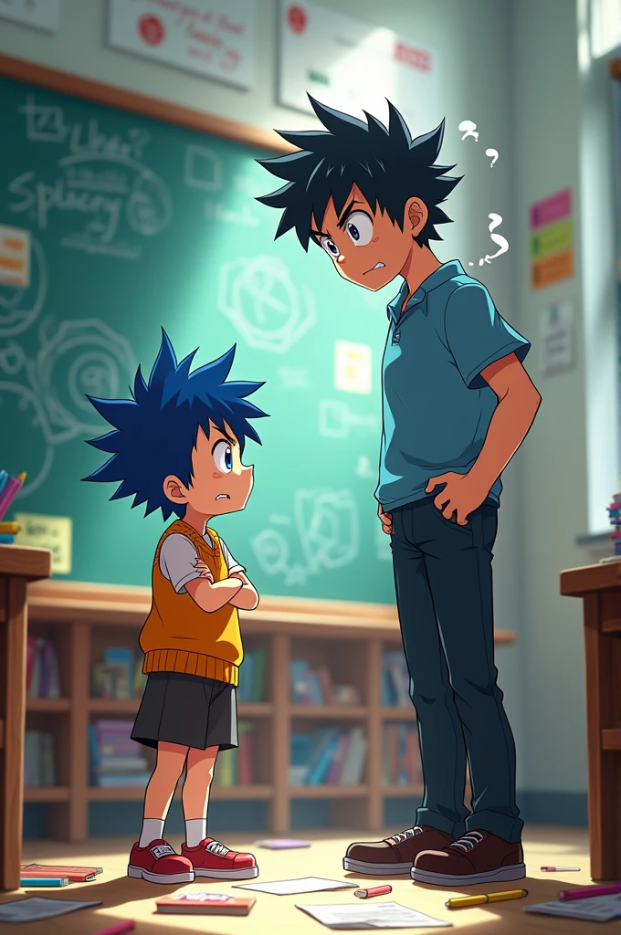 An angry teacher with his 8-year-old anime student