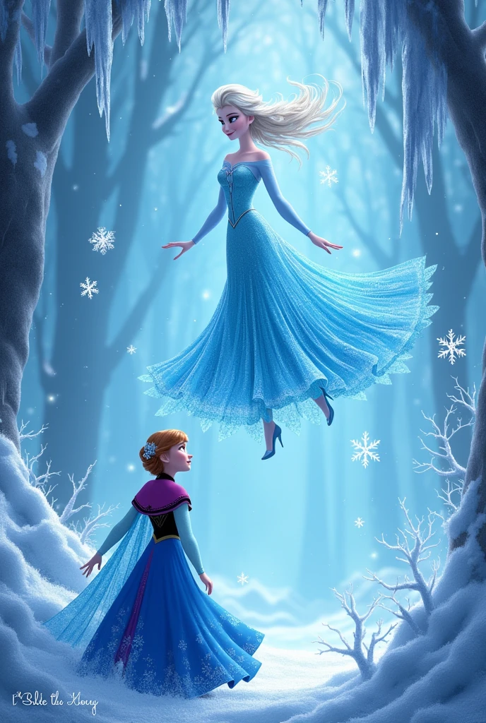 A double digital birthday invitation with a Frozen theme where Anna is present but they are at the bottom of the image and Elsa with nothing written,
