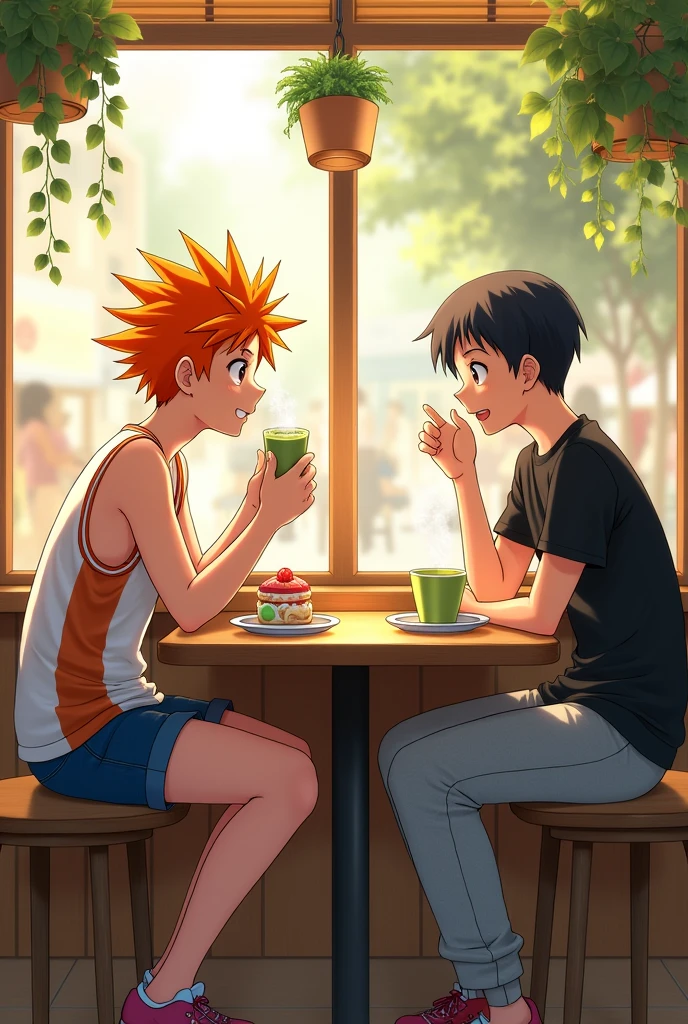 Hinata Shoyo and Kageyama Tobio are at a cafe. 