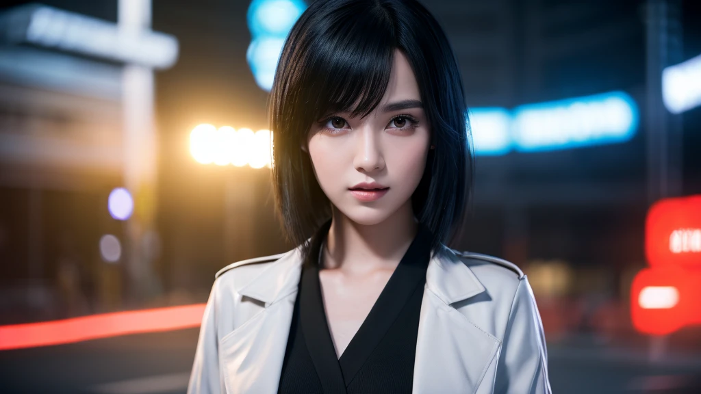 Highest quality, masterpiece, Ultra-high resolution, 8k, born, (Photorealistic:1.4), Physically Based Rendering, midium shot,Depth of written boundary, Looking at the audience, thin, Walking:1.1), Japanese, Late Night, service area, Beautiful face in every detail, 1 person, cute, young,, Big black eyes,sexy, Healthy breasts, Black Hair, Detailed clothing, (Modern fashion:1.3), ,Pure Eros Face_v1,