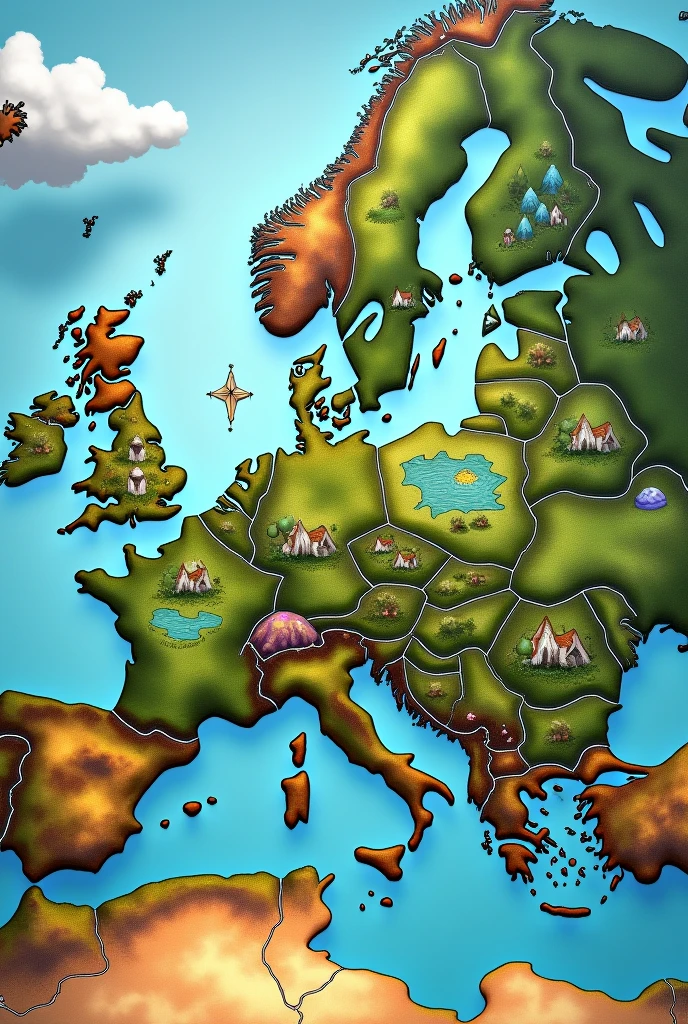 Make me a map of Europe with a country that doesn't exist within an unoccupied territory.