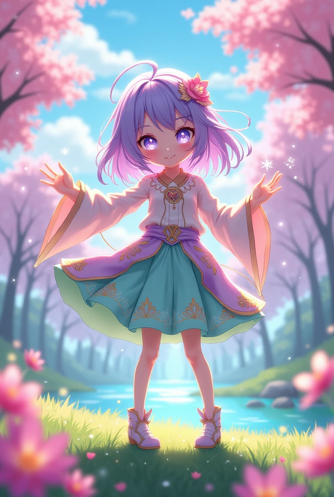 Create a Genshin Impact character with the electro element, pastel colors, and a small stature.