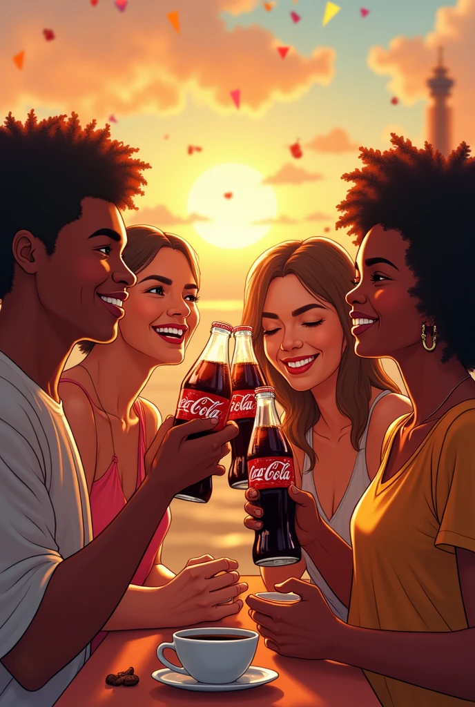 advertising campaign and create copywriting examples with the help of AI, select 5 best and create sketches of Coca-Cola ads