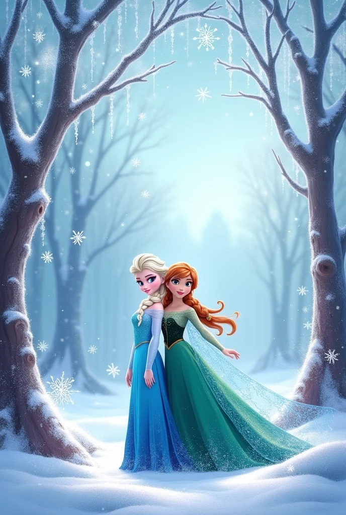 A double digital Frozen-themed birthday invitation with a small drawing of Anna and Elsa, with nothing written on it.,