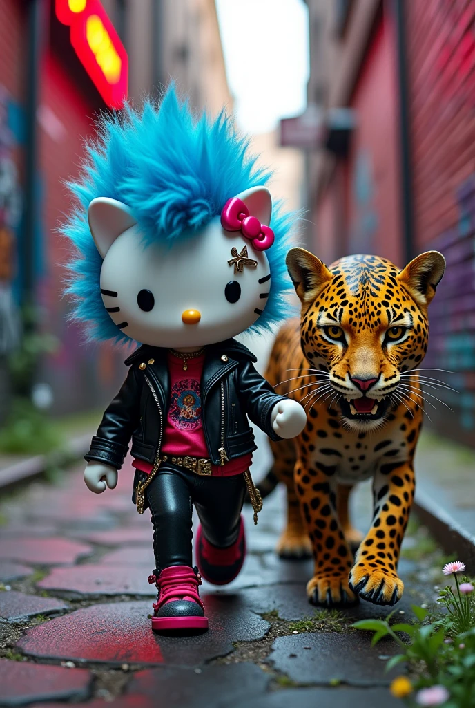 hello kitty punk con un leopardo