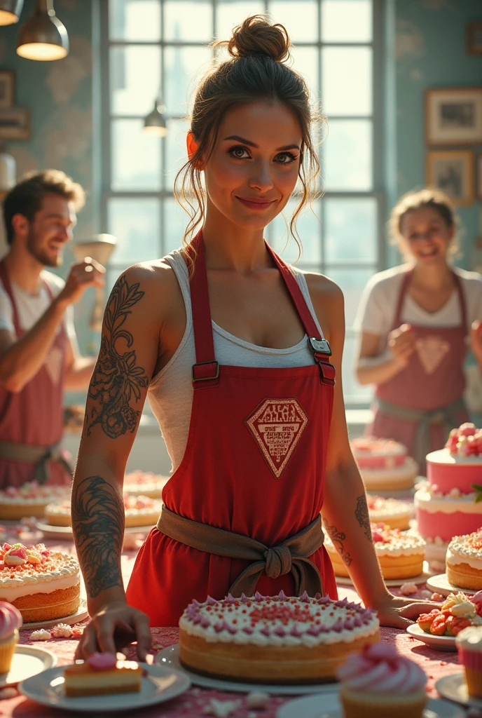 make an image that transmits overcoming,strength,faith,of a warrior woman who overcame a stabbing and can now return to doing what she loves most! your cakes,make with a strong and impactful background she and confectioners!