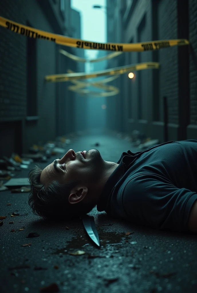 4k, ultra realistic, realistic, crime scene, body of man