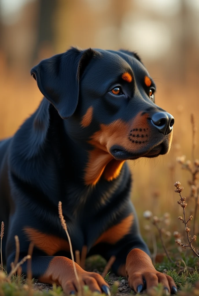 ((masterpiece, Highest quality, Best image quality, High resolution, Realistic, RAW Photos, 8k)), ((Highly detailed CG synthesis 8k wallpaper)), (Rottweiler in nature、cold々A good appearance、noble、)High-brand poster、Rottweiler with an adult man(The man is wearing a T-shirt that says Canine。)Luxury Brands、May all dogs be happyとポスターに入れる