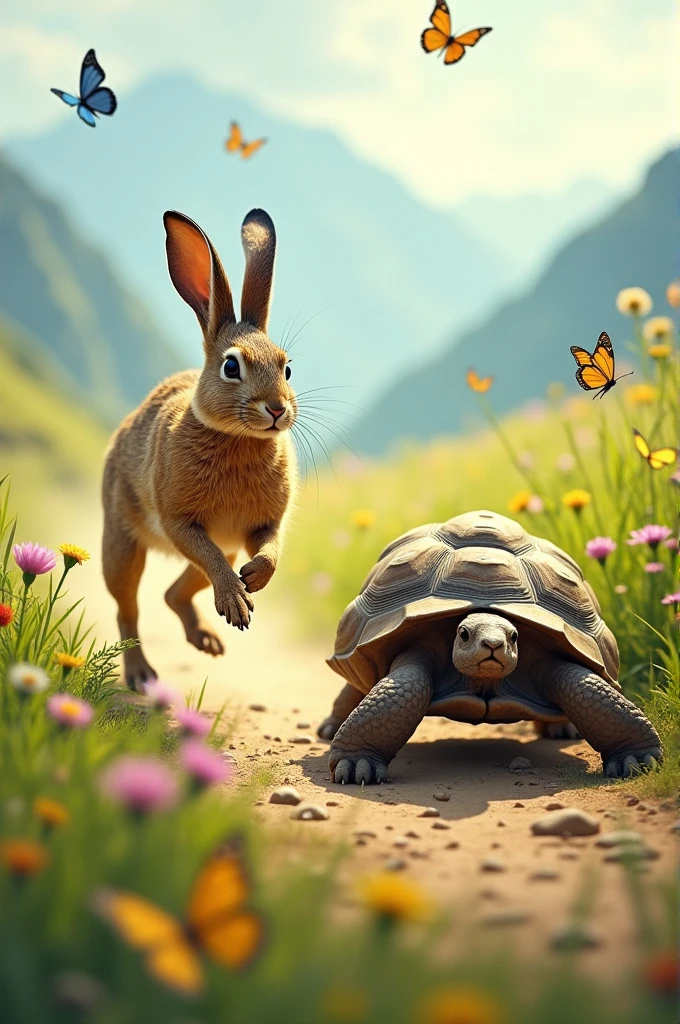 A hare running faster than the tortoise 