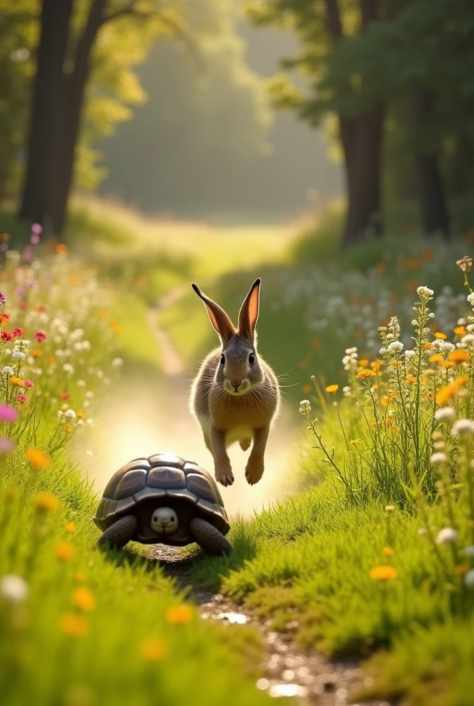 A hare running faster than the tortoise