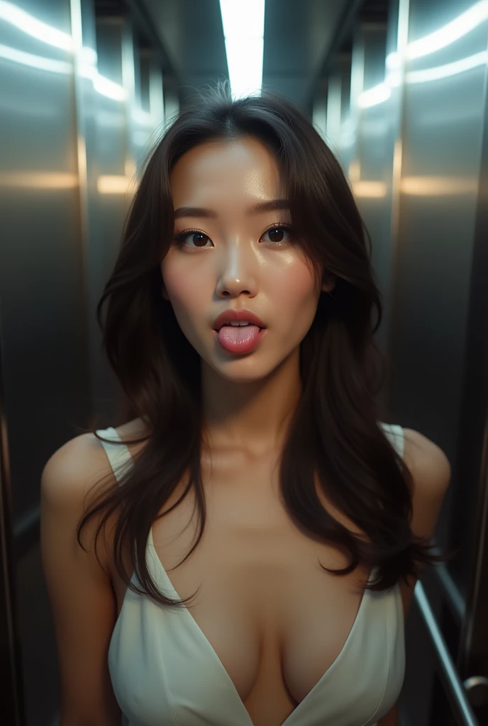 In the elevator, Staring at me with tongue out, Korean Beauty