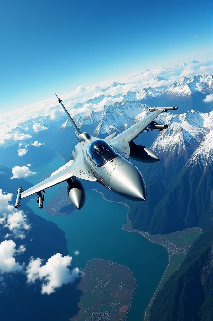 F-16 fighter jet flying over the skies of Chile