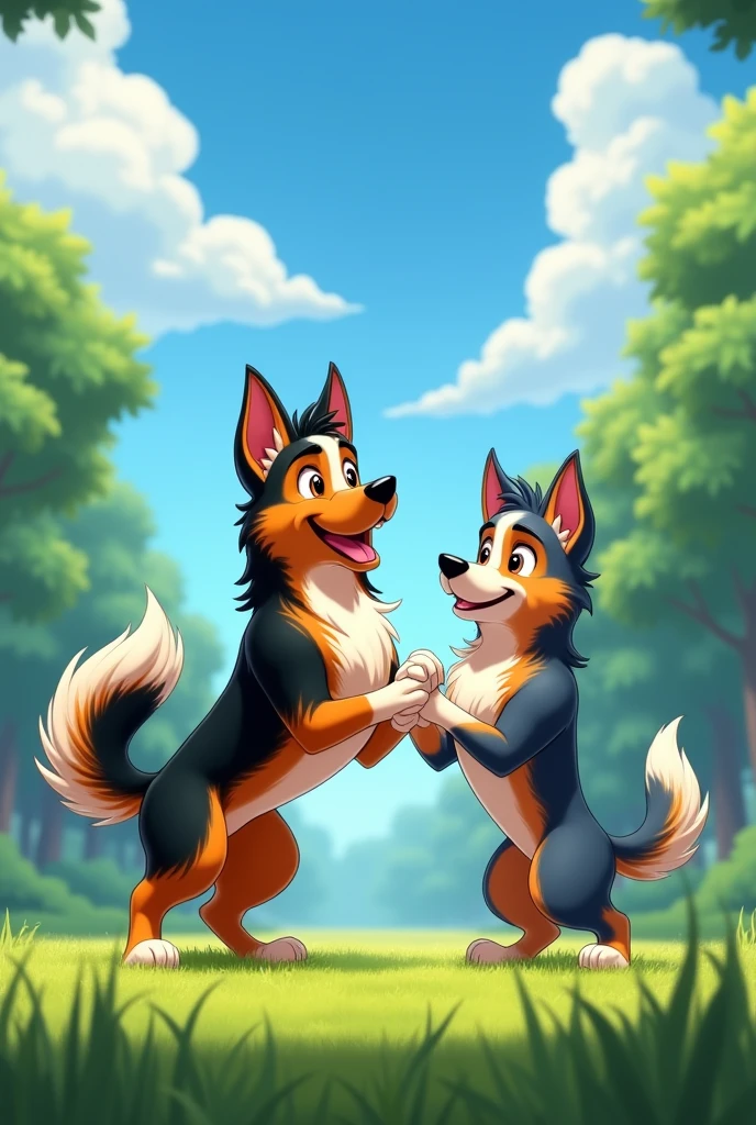 One male and one female Australian Shepard crossed with German Shepard dogs animated picture of them together