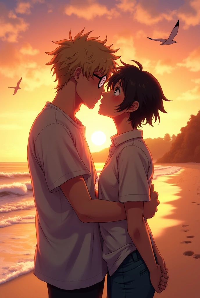 Draw a picture of Tsukishima kissing Yamaguchi
