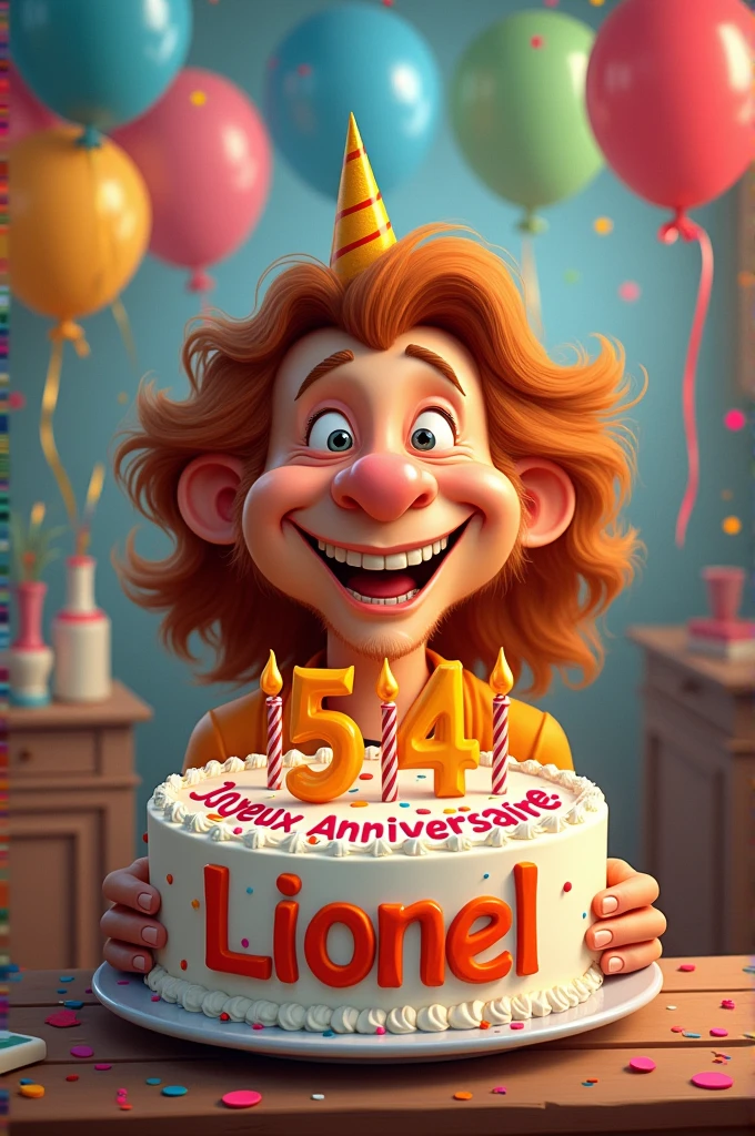 caricature anniversaire humoristique. Ecrire en Francais " Joyeux Anniversaire Lionel" 54 ans.