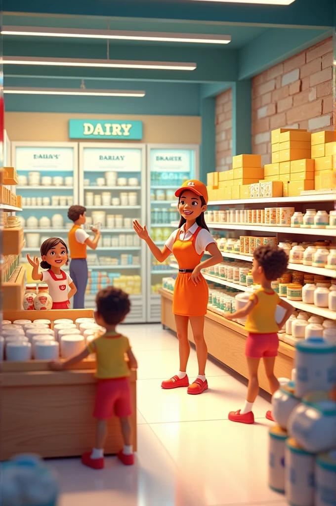 3D illustration of the dairy section for a supermarket
