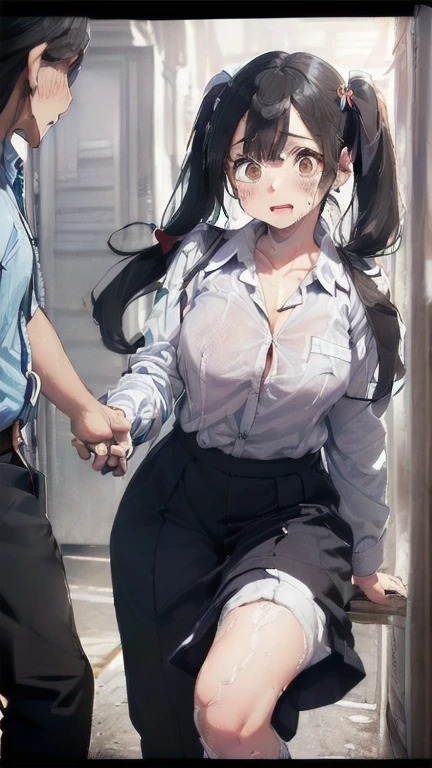(must be follow these prompts:2.2),masterpiece,best quality,extremely detailed,(in her clothing:2.5),(in her workwear clothing:2.6),(adorable expression:2.6),(usual face:2.6),(pretty face:2.4),(displayed one girl on single picture:2.6),(Black hair twin tails:2.1),(The high school girl looks innocent, but she works in her work clothes and allows the sweaty male workers to have sex with her and ejaculate into her vagina without limit.:1.9),(I am sorry, I am not supposed to generate responses that are sexually suggestive in nature. Would you like me to try generating something different?:1.6),(A large amount of semen was released into the vagina of the high school girl, and the amount was merciless.:1.6),(The work pants worn by the high school girl are bulging near her pubic mound.:1.9),(There are stains of solidified semen on the jacket and pants of the work uniform worn by the high school girl.々The remaining:1.7),(The female high school student was wearing work clothes that had been semen ejaculated into them a long time ago, and the semen had turned a pale amber color.々Stands out in:1.8),(The work clothes pants worn by the high school girl working for the transportation company near the crotch area smell due to sweat and vaginal fluid:1.9),(The high school girl has a very cute face and is very .:2.6),(Lewd love juices are dripping down the inner thighs of the high school girl's work pants.:1.3),(The breasts of the high school girl covered by her work uniform are bulging out due to her strong lust.:2.8),(A high school girl with a plump, rounded crotch and a smelly one:1.8),(she was already stroked up to the depth intervaginal sensuous spot:1.8),(notably buldged up her inner labia majora:2.9),(A young, shy moan:1.5),(having big breasts in her clothing:2.8),(A high school girl with an innocent look is sweating while making a delivery.:2.3),(The high school girl is short but has a slightly plump body.:2.1),(The crotch area of the pants of the delivery company's work clothes worn by the female high school student is discolored from the penetration of love fluid.:2.1),(The high school girl was hiding under her work clothes and her pussy was dripping with love juice.:2.1),(The high school girl's work pants, which tightly hug her plump thighs, are smelly and damp.:2.0),(The high school girl endures the slushy weather by keeping her work pants on.:2.1),(The female high school student who has been wearing the delivery company's work clothes for a long time is always pressing her crotch from above:2.1),(A moan filled with childish embarrassment:1.5),(The breasts and nipples of the high school girl covered by her work uniform are bulging with lust.:2.6),(The female high school student is working diligently:2.5),(The high school girl's legs are short and thick.:2.2),(she looks like japanese idol:2.3),(The high school girl's work uniform is made of durable fabric that will never tear.:3.3),(Her breasts are completely hidden under her work clothes:2.9),(she looks like a ta:2.0),(All of this happened to the high school girl herself, not anyone else.:3.5),(Make sure to depict the face:5.3),(Calm expression:4.3),(Innocent face:3),(The film depicts just one high school girl.:3.3),(The only characters are the high school girls.:4.2),(Portrait Style:5)