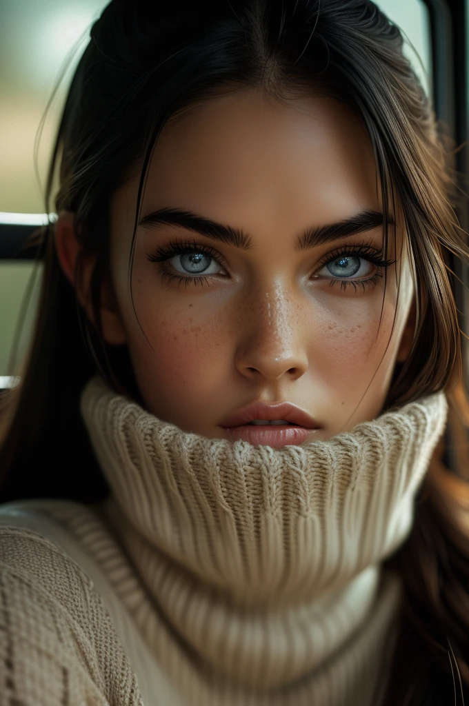 16 year old Megan Fox, ultra-detailed eyes, knit sweater, (((masterpiece, ultra-detailed face))).