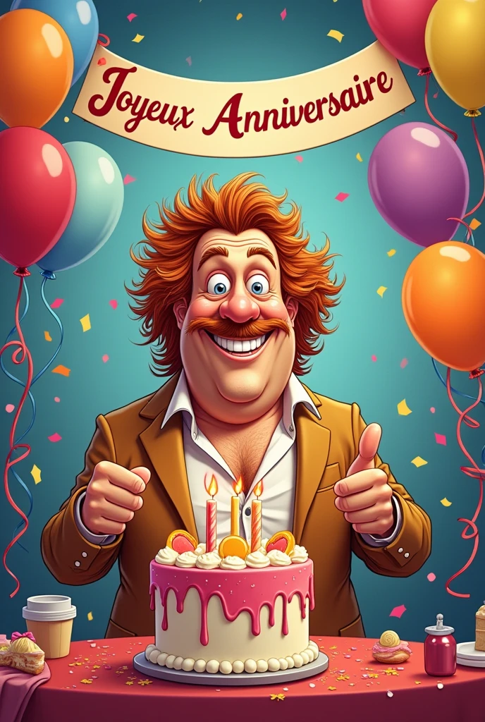 caricature anniversaire humoristique.  Ecrire en Francais " Joyeux Anniversaire Lionel" 54 ans.