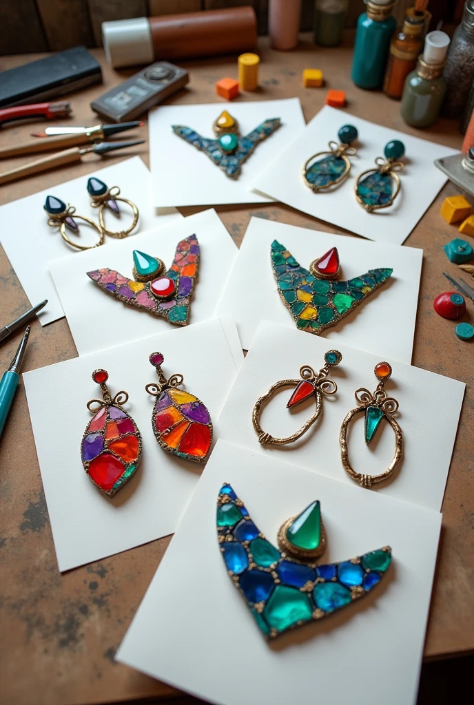 Create jewelry sketches, with recycled materials such as plastic, recycled materials, garbage in general.