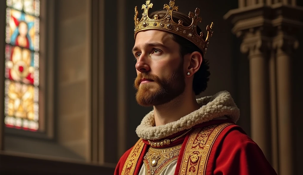 Realistic portrait, front view of St. Louis IX