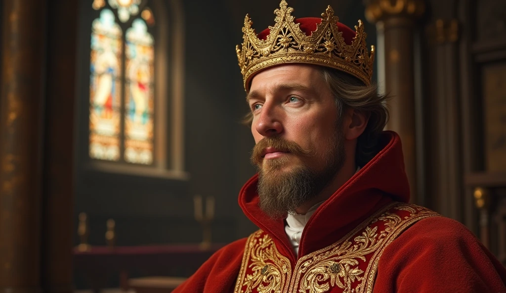 Realistic portrait, front view of St. Louis IX